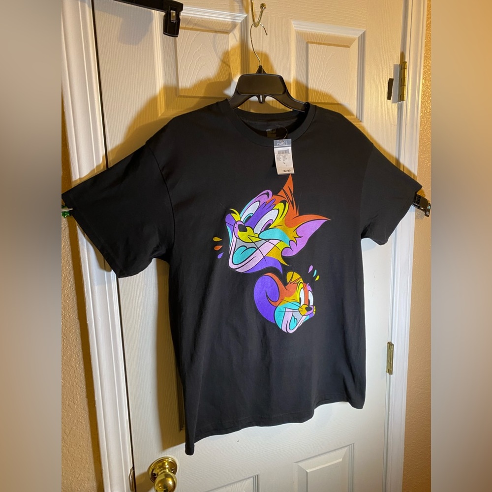 Tom And Jerry Mens Large T-Shirt Graphic Tee Colorful Abstract Adult Casual Fun